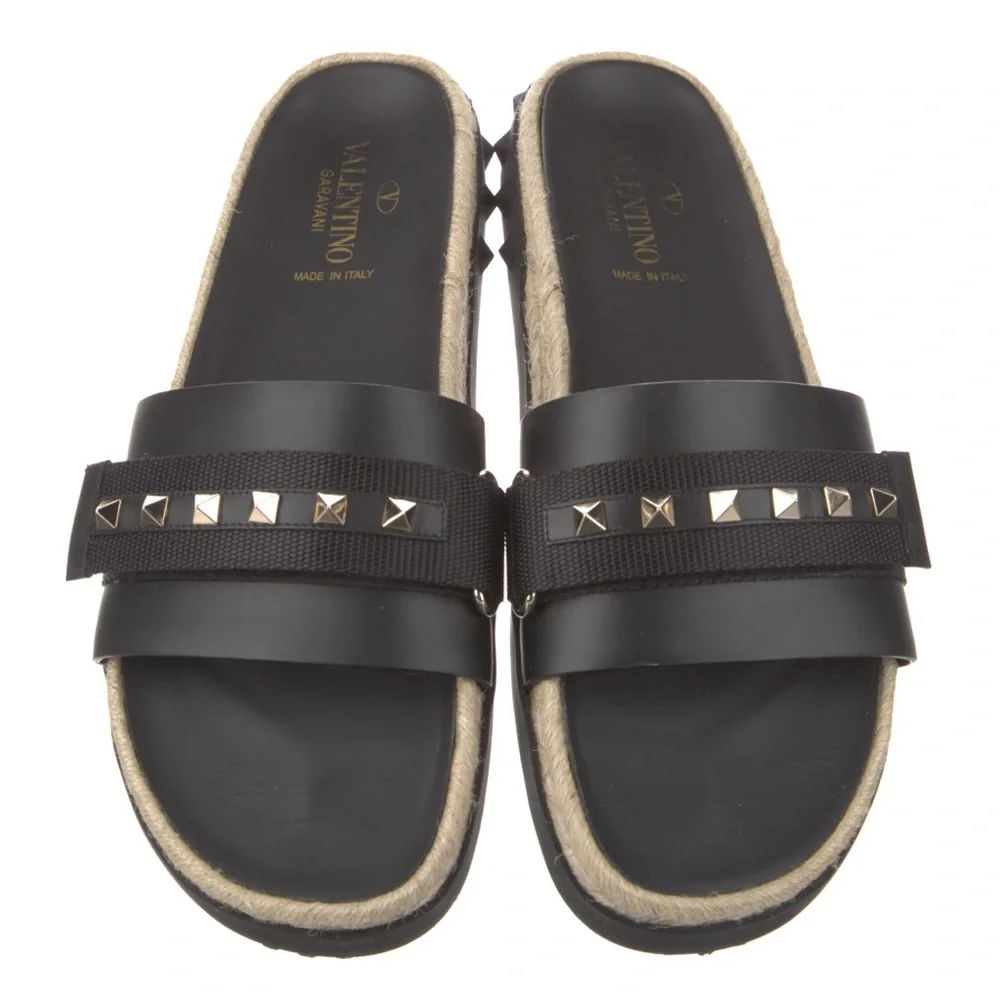 Valentino Garavani Rockstud Espadrille Pool Slides Black - Picture 9 of 11